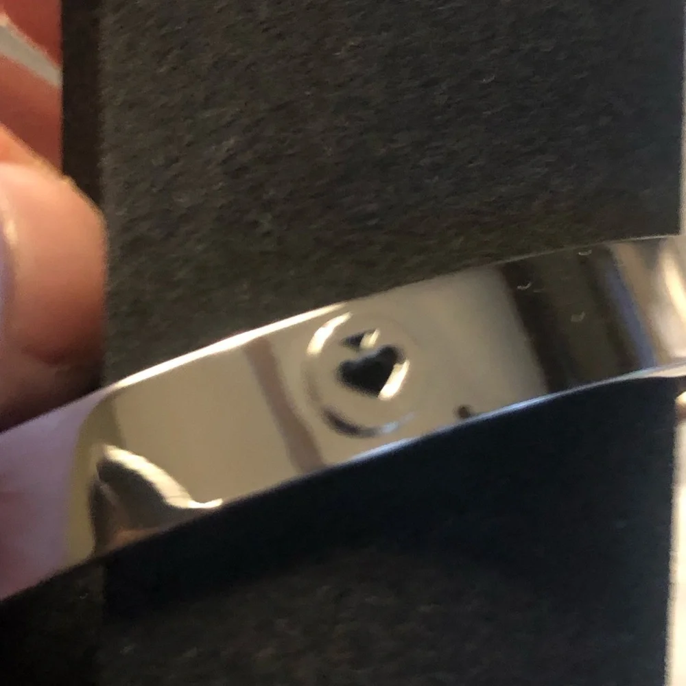 Silver Tone Dome Bangle Bracelet with 6 spade shape cutouts fits 7-7.5” wrist - Picture 3 of 7
